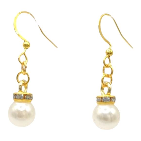 White Faux Pearl Dangle Earrings Lightweight Statement Earrings Gift for Women - Picture 1 of 4